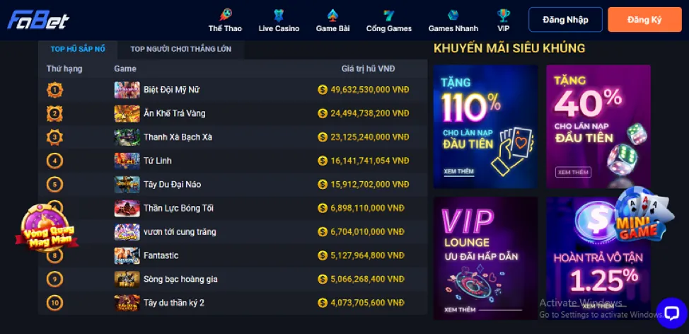 Các chương trình khuyến mãi Fun222